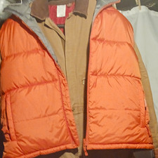 Carhartt Tan Canvas Insulated Work Coveralls w/ Removable Orange Puffer Vest