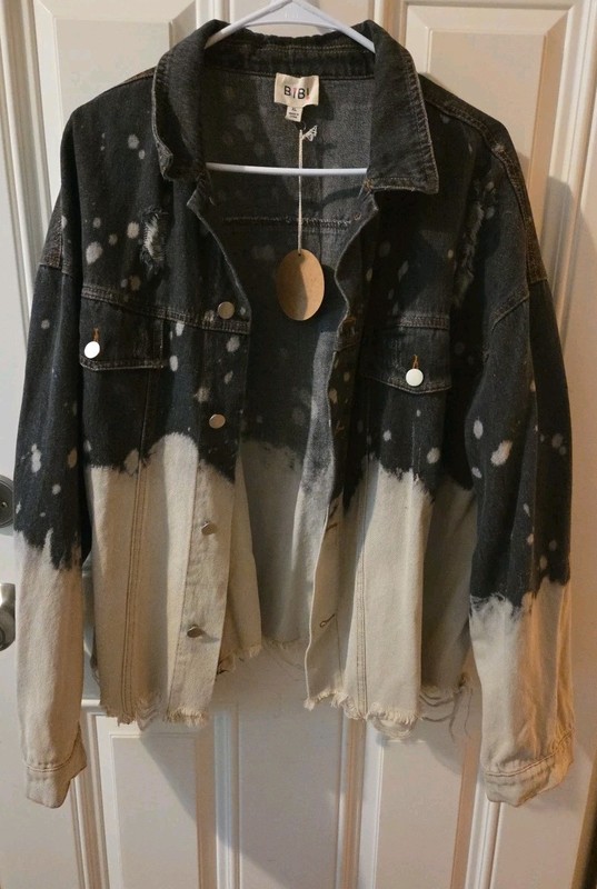 NWT Bibi Acid Wash Boyfriend Denim Jacket Black & White Women's XL