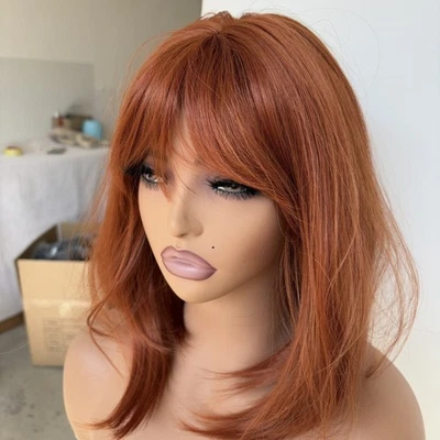 MISSWEN Soft Copper Red Straight Layered Dress Up Wig With Fringe Synthetic Hair