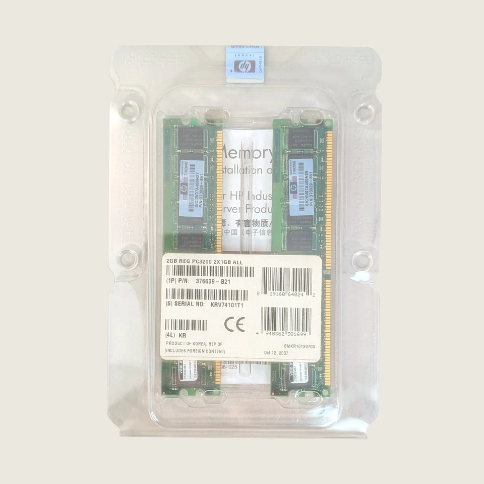 2GB (2x1GB) PC3200 SDRAM KIT MEMORY FOR HP PROLIANT HP 376639-B21- NEW RETAIL - Image 2 of 4