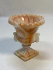 Vintage NYC Vogue Merc Co Small Akro Agate Orange White Slag Glass Urn Vase