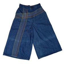 Vintage H.I.S Denim Gaucho Pants Wide Leg Embroidered Rainbow Stripe Capri