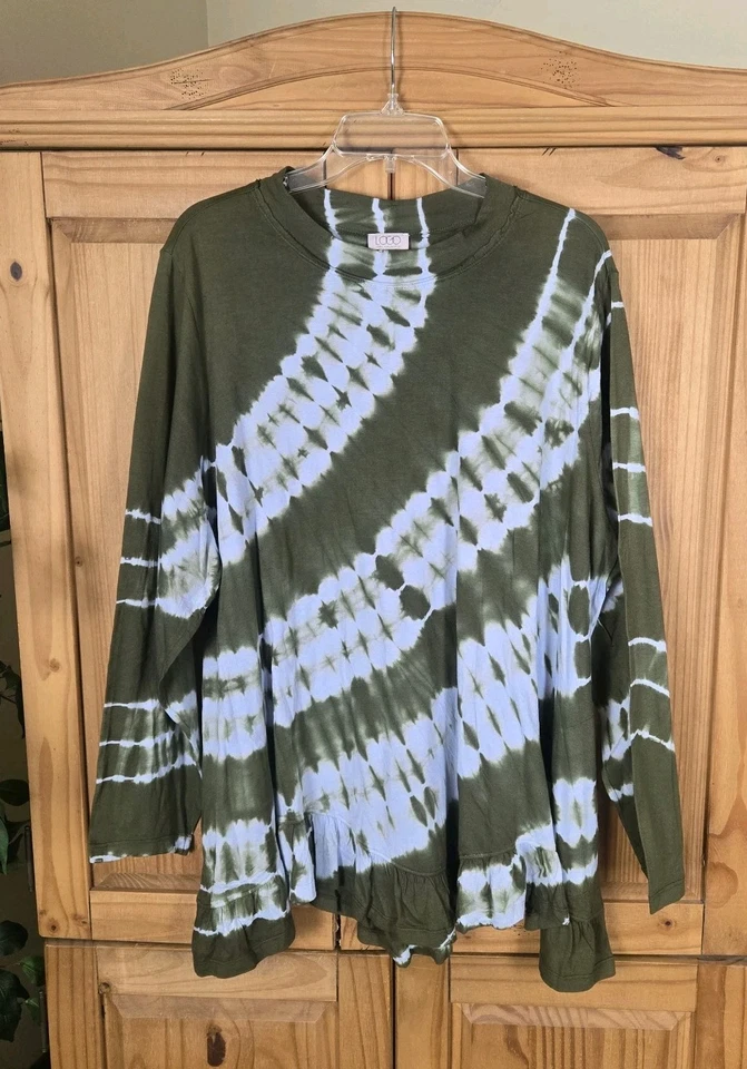 LOGO Lori Goldstein Top Tie Dye Verde Talla 3X Algodón Modal Manga Larga Foto 2 de 4