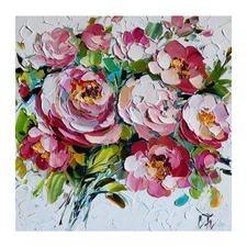 original oil painting Rose Peony Pink Flowers Impasto Floral wall art 8*8 inch