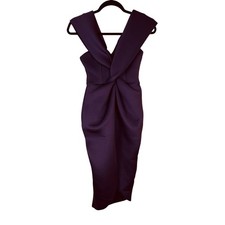 Asos Dress Purple Off the Shoulder Twist Front Midi Cocktail Evening Size 4