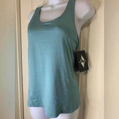 SKECHERS GO DRI ULTRA FLIGHT Turquoise Striped Shelf Bra Tank XS Scoop Neck