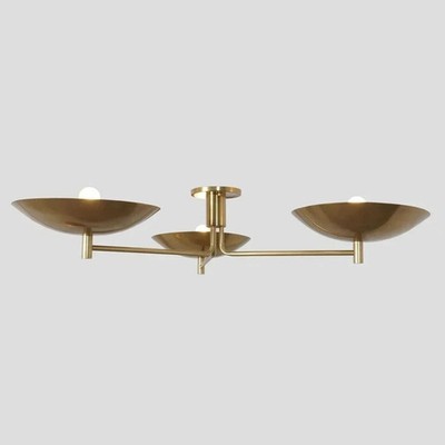 Mid Century Modern 3-Light Sputnik Flush Mount Chandelier in Raw Brass