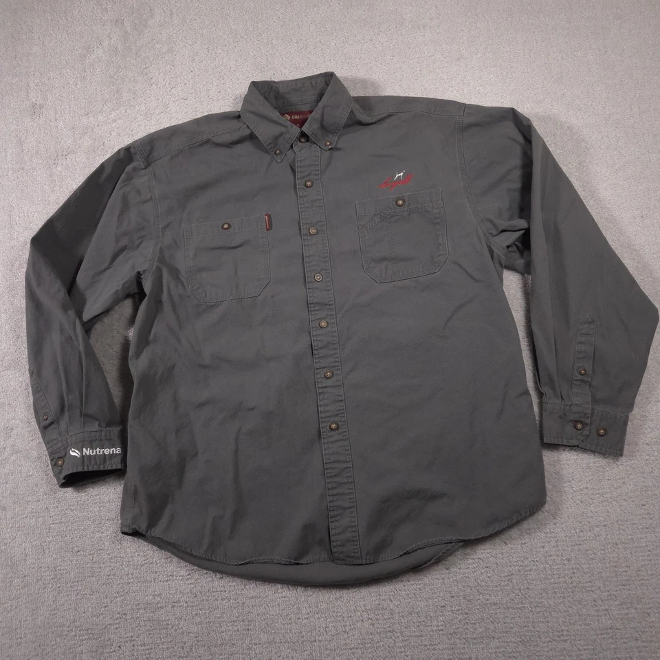 DRI DUCK Shirt Mens XL Gray Button Down Workwear Loyall Nutrena Embroidered - Image 2 of 4