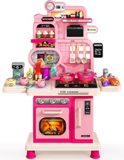 Kids Kitchen Playset, Toddler Play Kitchen Set Toys with Sound Light, Cooking
