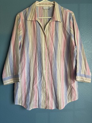 Women s Kim Roger s Pastels Button Down 3/4 Sleeve Top, 18W