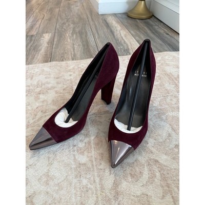 Stuart Weitzman Tipnaughty Bordeaux Suede Metallic Toe Pumps 7M