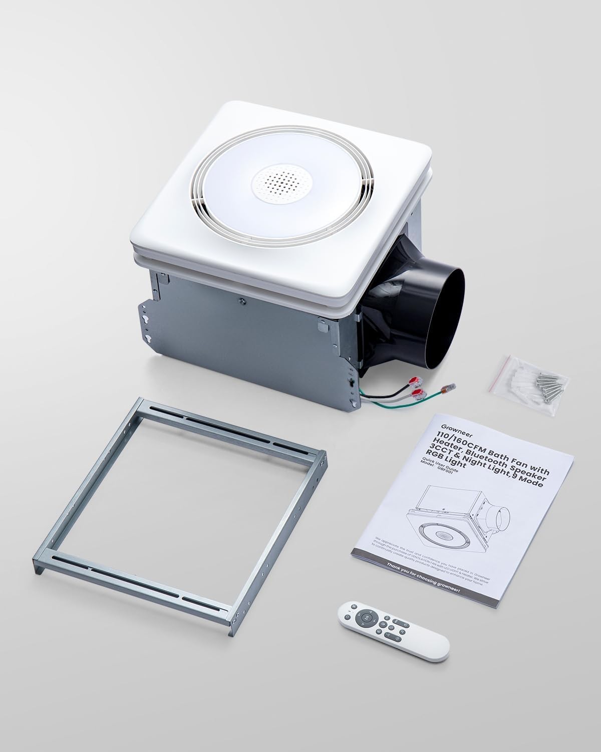 GROWNEER Bathroom Fan with Bluetooth 160 CFM Sperker, White 