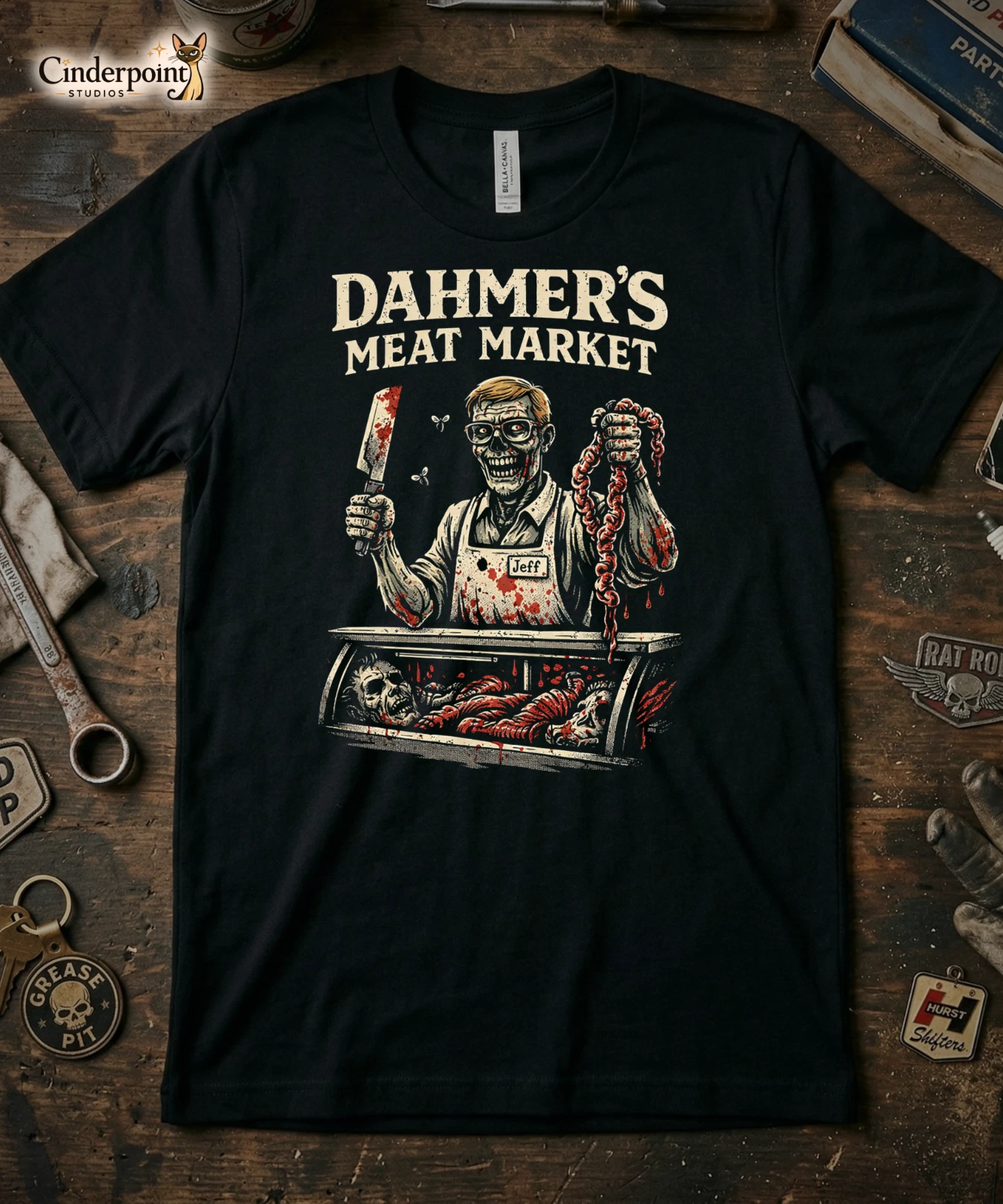 Dahmer's Meat Market T-Shirt Retro True Crime Horror Graphic Tee Creepy XS-5XL