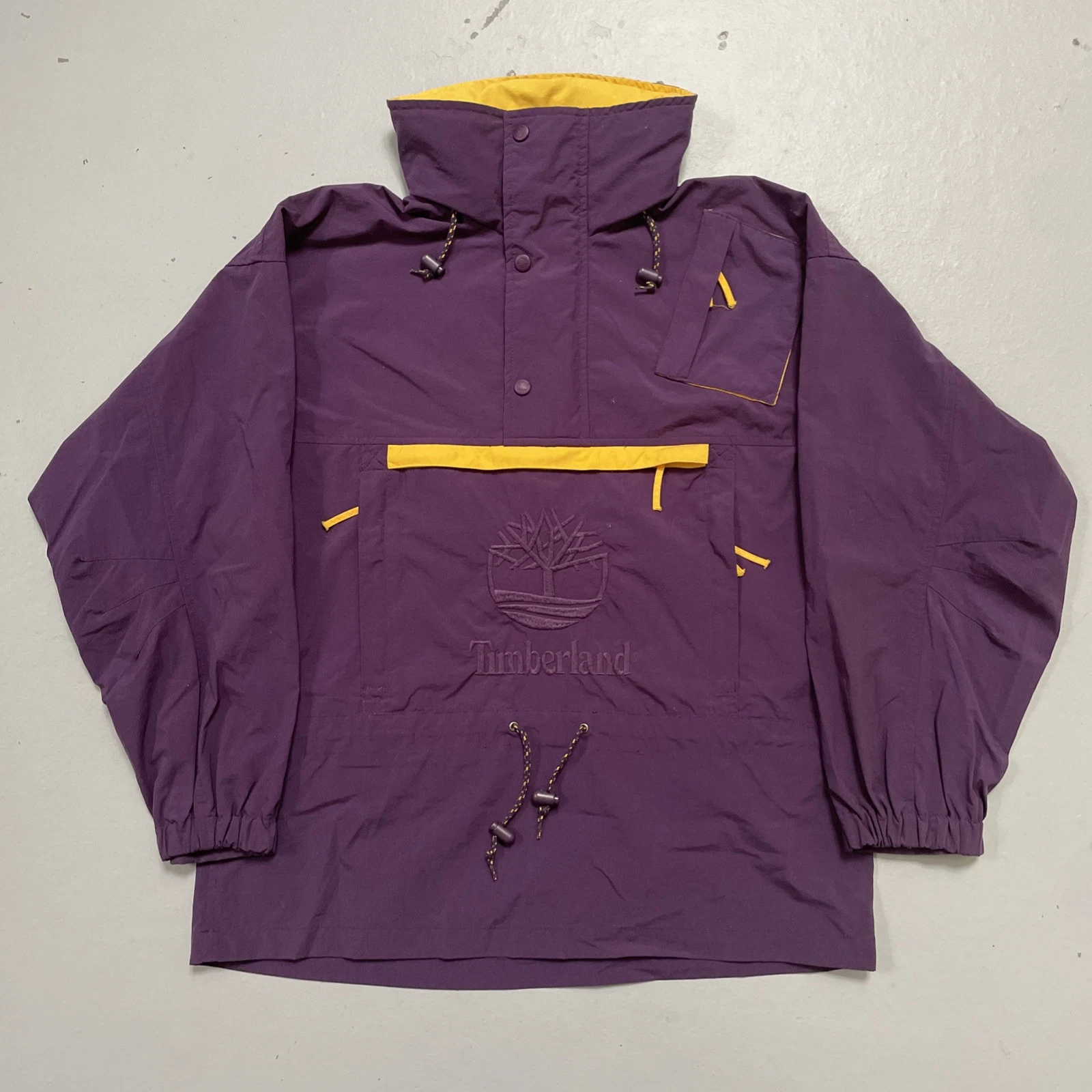 Vintage 1990s Timberland Pullover Nylon Windbreaker Logo Jacket Hooded S