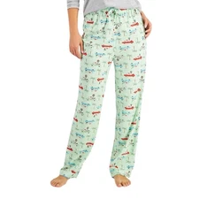 Macy’s Family PJ’s Tropical Santa Women’s Pajama Pants, Light Green, Size Large