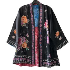 Johnny Was Jade Kimono Silk Jacket Kasumi Black Multicolor Reversible Medium