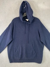 Outerknown Hoodie Mens Medium Blue Cashmere Pullover Minimal Pockets Soft