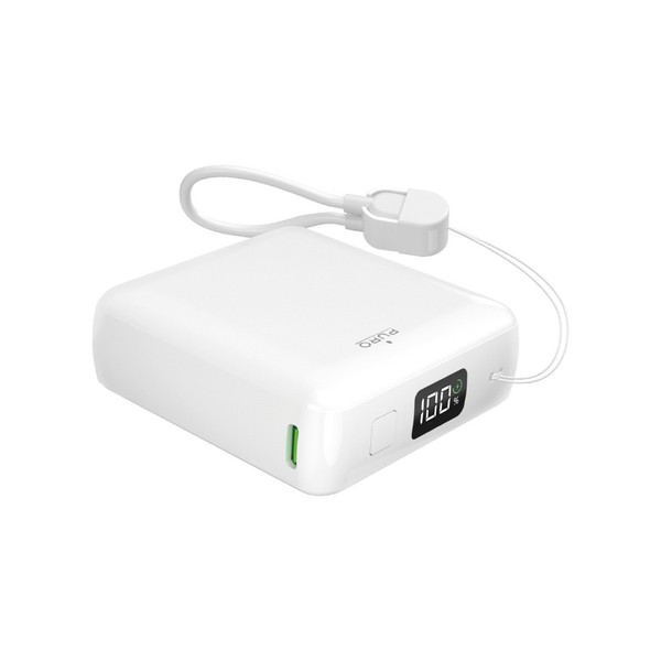 Powerbank 10000Mah USB-A USB-C Z WyśWietlaczem I Kablem USB-C 20W - BiałY-image