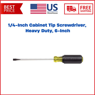 1/4 in Cabinet-Tip Flat Head Screwdriver, Klein Tools 605-6, Heavy-Duty 6'' Shank