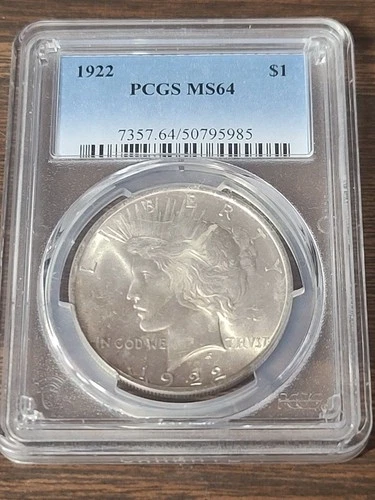 1922 Peace Dollar Coin PCGS MS 64