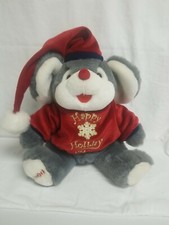 2000 Christmas Holiday Gray Mouse Stuffed Animal Plush
