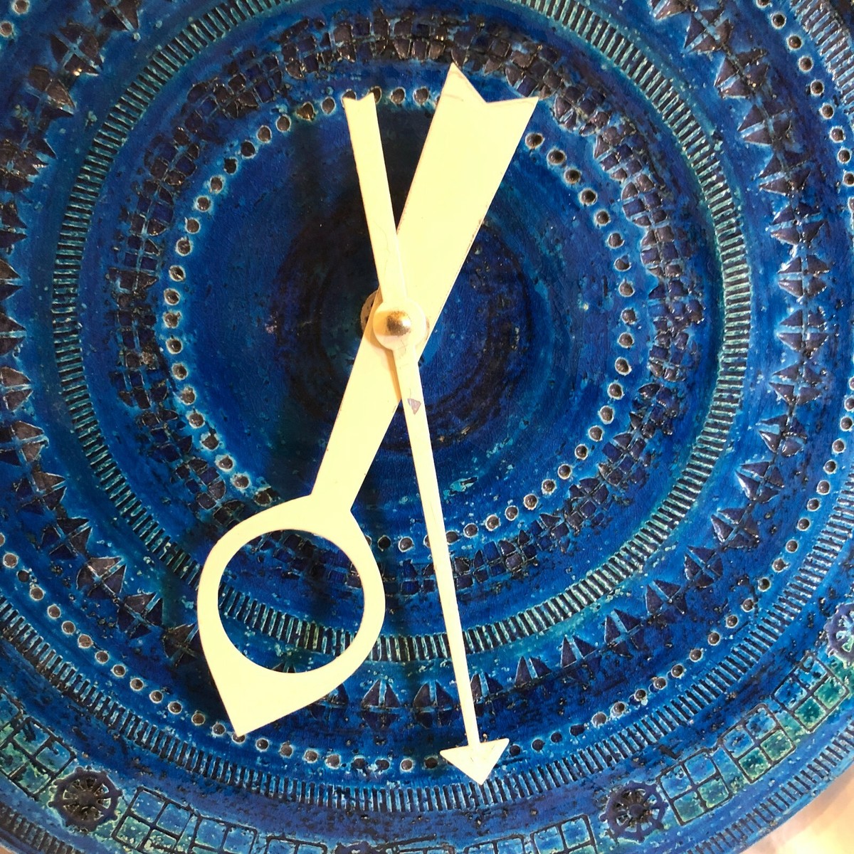 Vintage Bitossi Italian Pottery Clock Rimini Blu Blue Mid Century