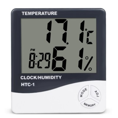 2PCS Temperature Humidity Meter Hygrometer Thermometer Time Display Clock HTC-1
