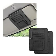 2 Pcs Small Leather Car Sun Visor Organizer Document Holder with Sunglasses Clip