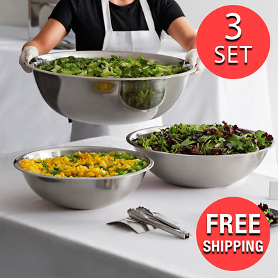 26 Gauge Stainless Steel Mixing Bowl Set – 13, 20, And 30 Quart – Choice 407SSMXBKTXL
