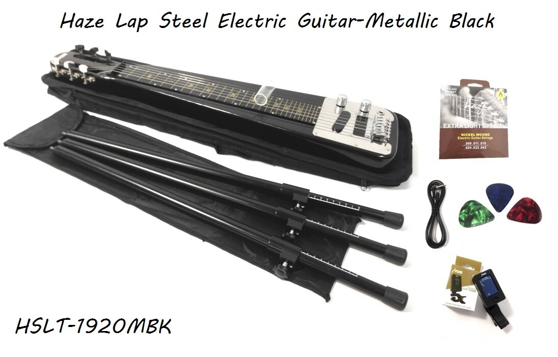 Haze Solid Body Electric LAP Steel Guitar,Metallic Black+ Tone Bar