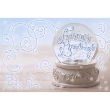 White Snowglobe with Blue Season's Greetings Package of 8 Christmas Cards