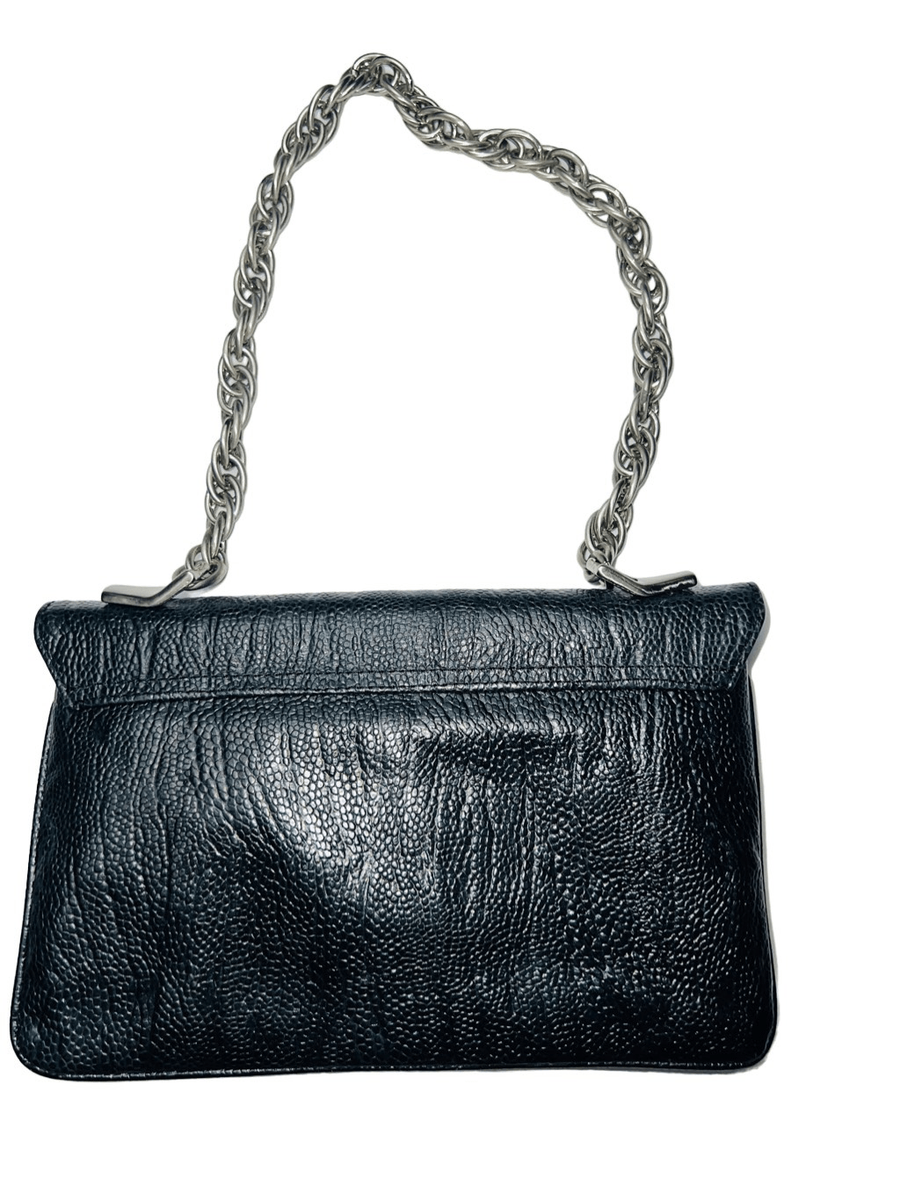 Black Kenneth Cole Handbag with Chain Details Kenneth Cole New York Black Leather/Cream Canvas Silver  main image 2