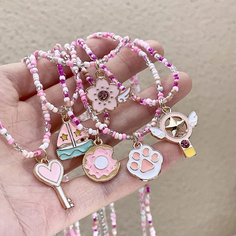 Pink Beaded Necklace Candy Color Choker for Women Adjustable