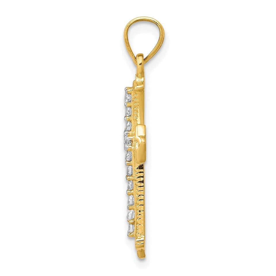 10k or Jaune Zircon Cubique Milgrain Bord Orthodoxe Pendentif Croix - Photo 2/3