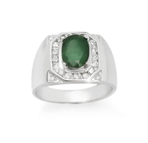 Genuine-2-60-ctw-Emerald-amp-Diamond-Men-039-s-Ring-14K-Gold