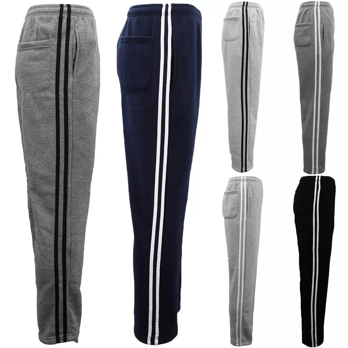 Men's Fleece Lined Casual Sports Track Striped Sweat Pants Trousers Gym  Trackies