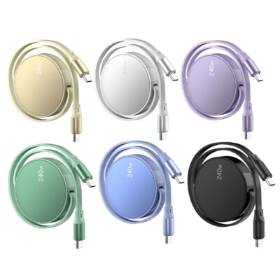 Retractable 240W USB C Cable Type C Fast Charging Data Transfer Cable for Phone