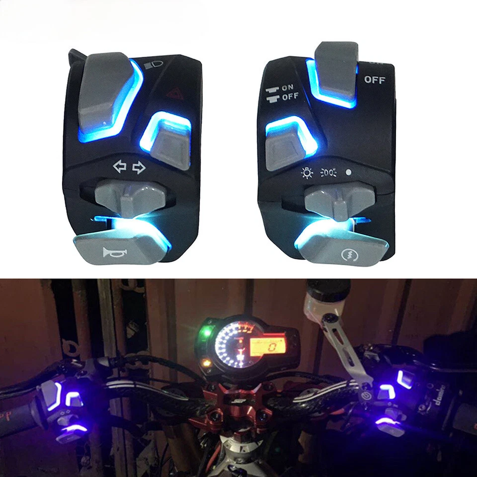 Interruptor de luz antiniebla señal de giro bocina manillar moto 7/8" con luz LED azul Foto 2 de 4