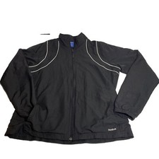 Vintage 90s Reebok Windbreaker Full Zip Black Polyester Women  s Jacket XL Lined