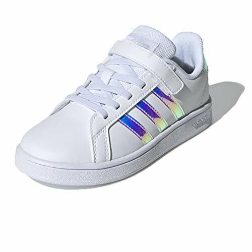 Adidas Grand Court Girls Trainers Kids Infants Shoes White & Iridescent, Size 10 - Picture 1 of 9