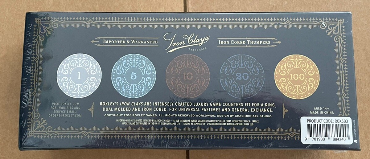Roxley Iron Clays 100 Board Game Counters Premium Chips New