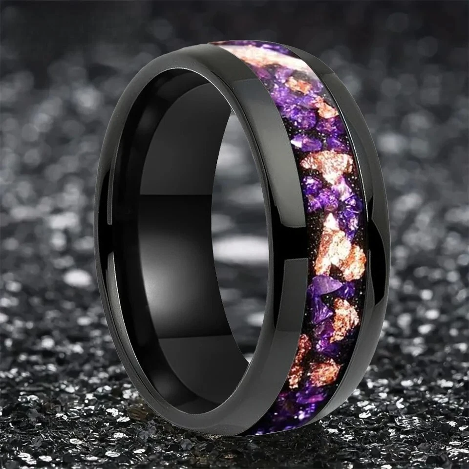 Piedra dorada amatista de 8 mm para hombre y mujer en la ranura media para un ajuste cómodo Foto 2 de 4