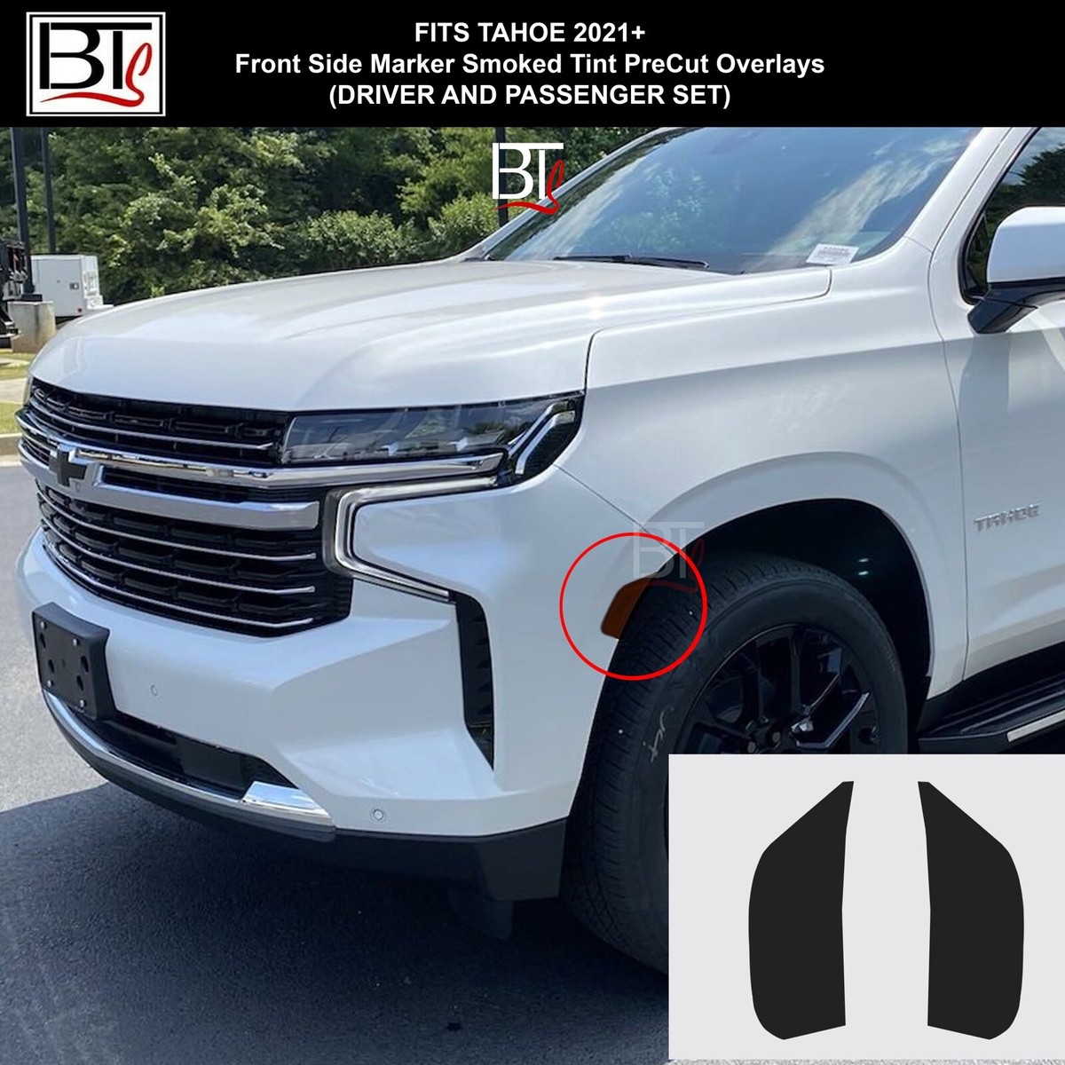 SlickMod Pre-Cut Vinyl Smoke Tint For 2021-2022 Chevy Tahoe Sidemarker - 35% Light Smoke