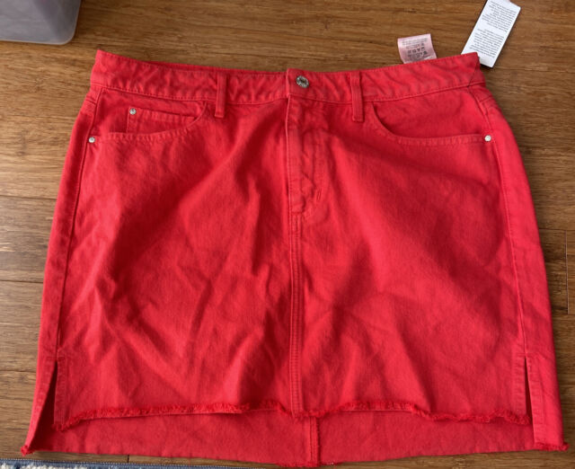 GUESS Womens Red Denim Frayed Hem Mini A-line Skirt S BHFO 1792 