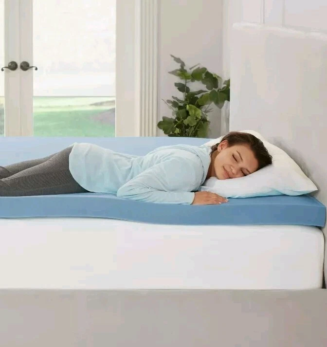 Mainstays 3" Memory Foam Mattress Topper Size Queen Blue. Box Slightly Damaged  - Image 3 of 4