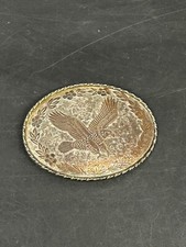 Vintage Eagle Etched Leaf pattern western belt buckle signed W USA 