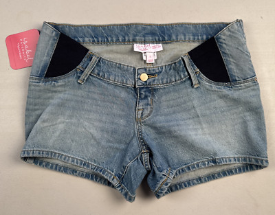 Isabel Maternity Jean Shorts SZ2 Womens Side Panel Midi Short Stretch Denim Blue