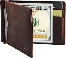 Mens Slim Wallet with Money Clip Front Pocket RFID Blocking Thin Bifold Leather
