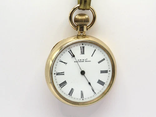 1900 Waltham 6 size pocket watch gold plated case very good condition & working.
