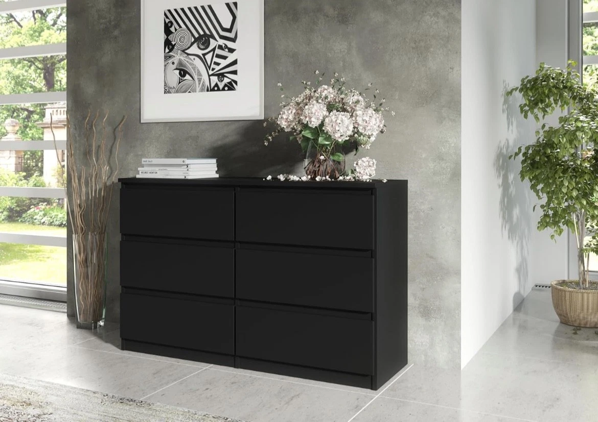 mini satin black dress 6 Piece Modern Bedroom Set - Black with Gold Accents main image 1